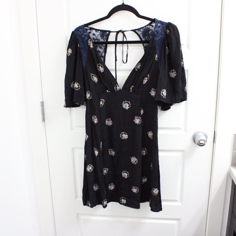 Free People | Mockingbird Open-Back Mini Dress | Black Combo Size 0